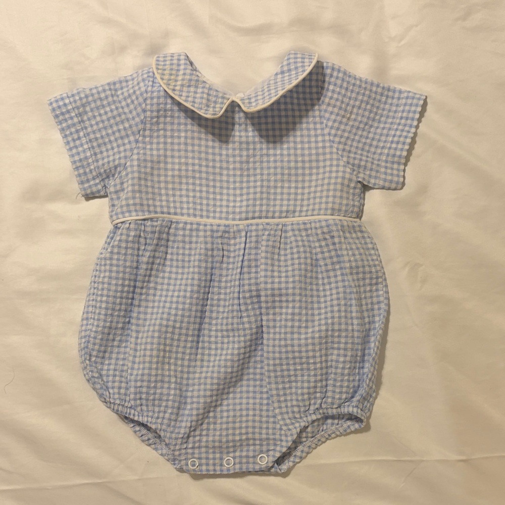 Baby Blue Gingham One-Piece Bodysuit with Peter Pan Collar